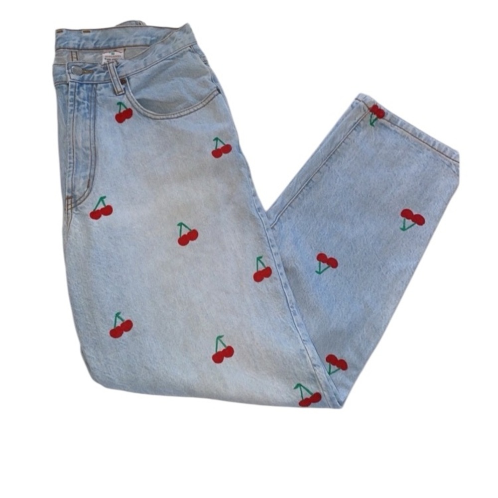 Vintage Lucky Brand Dungarees AOP Hand painted Cherries Size 32